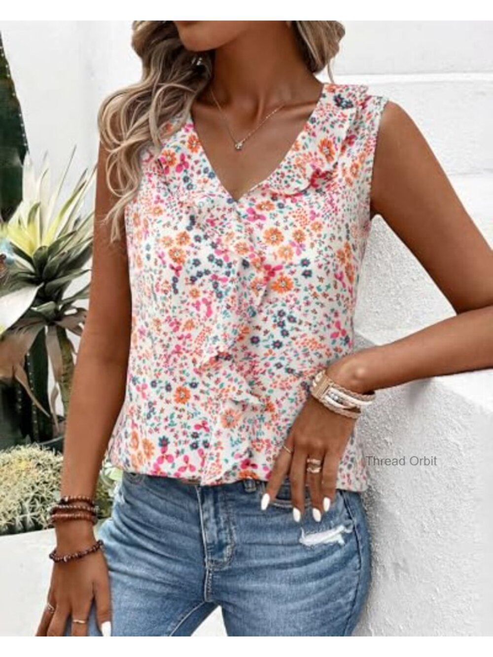 Women's Sleeveless Ruffle Tank Top Business Casual Office Blouse - Picture 4 of 5